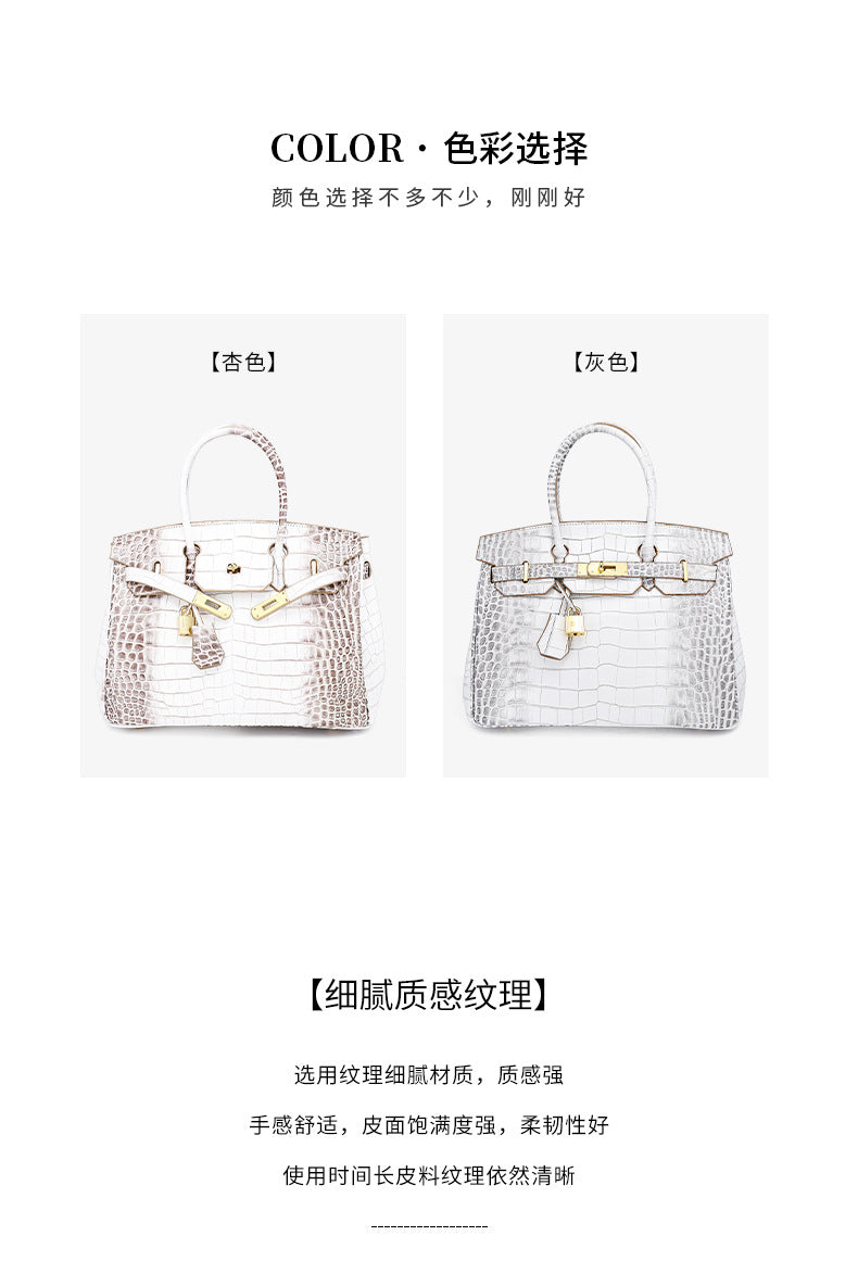 European and American New Style Platinum Bag Crocodile Pattern Women Genuine Leather High-end Fashion Women's Bag Single Shoulder Crossbody Large Capacity Handbag