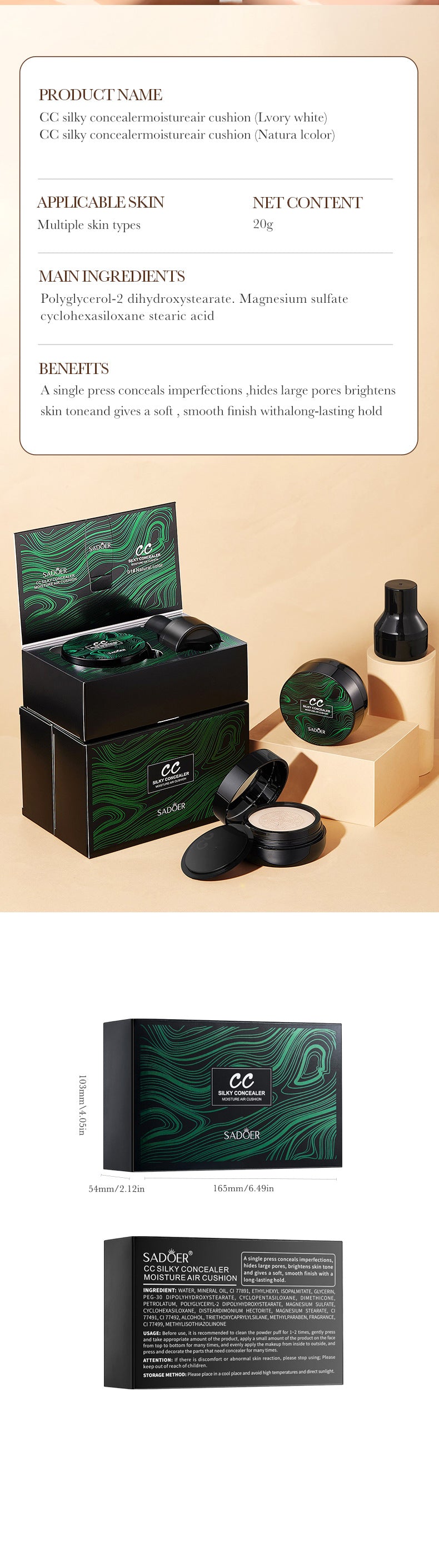 Makeup CC Mushroom Air Cushion Ivory White Brightening Concealer Correcting Face Foundation Export Manufacturer Wholesale