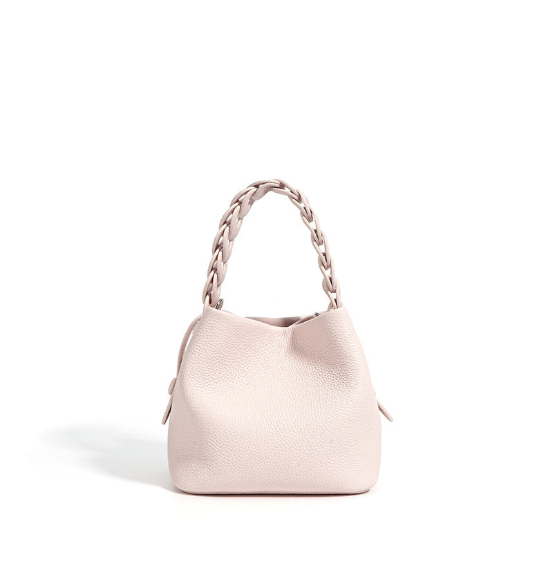 European Style New Top Layer Cowhide Bucket Bag High-Quality Genuine Leather Fashion Women's Handbag Tote Shoulder Crossbody Bag Woven