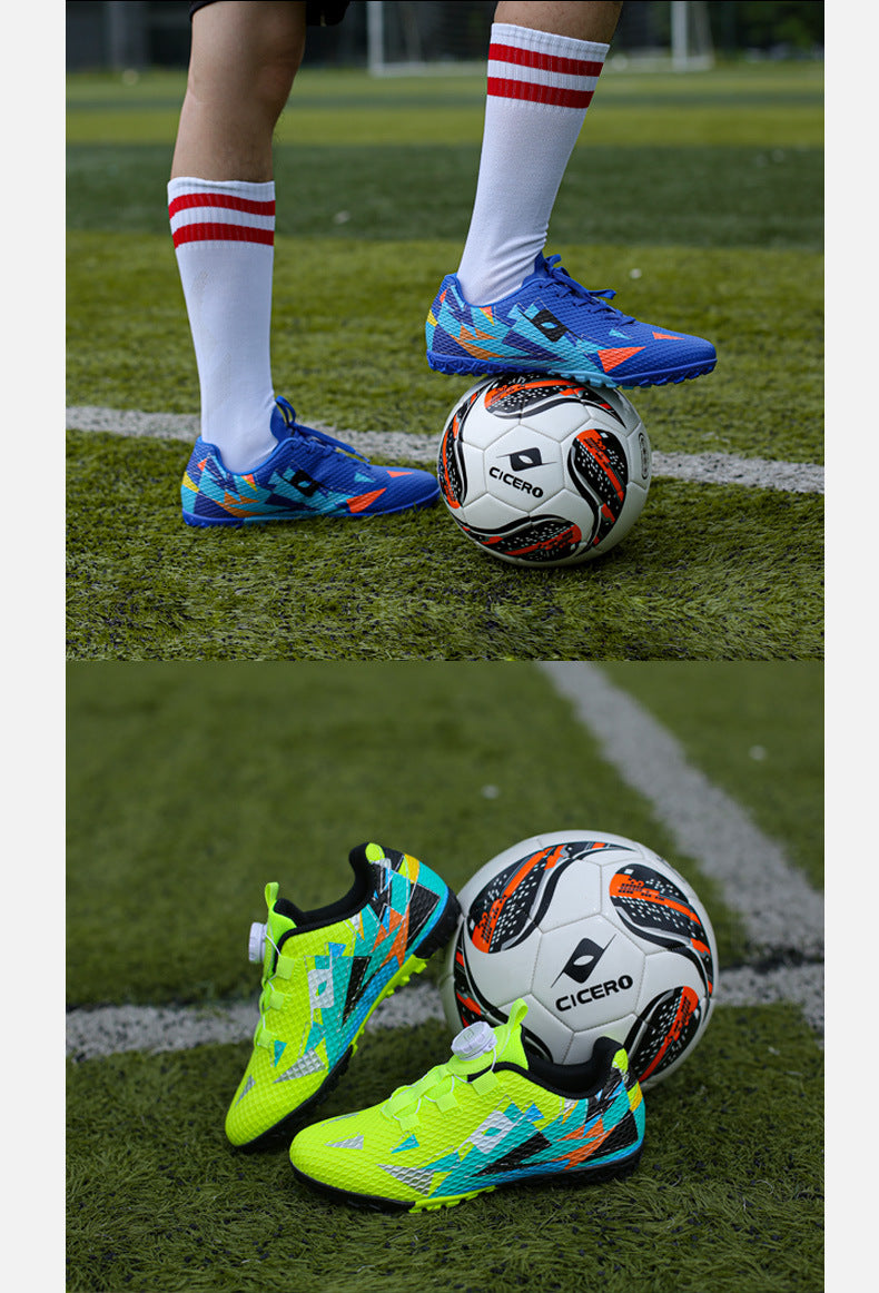 Rotating Buckle Football Shoes Breathable Anti-Slip TF Children's and Teenagers' Turf Training Shoes for Flat Ground Competitions