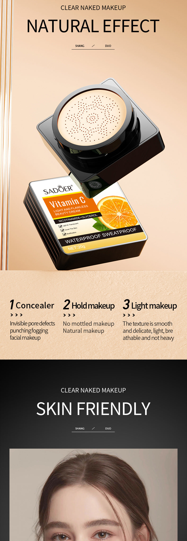 Makeup SADOER Vitamin C Mushroom Cushion Moisturizing Lightweight Breathable BB Wholesale Cross-Border Foreign Trade Frost