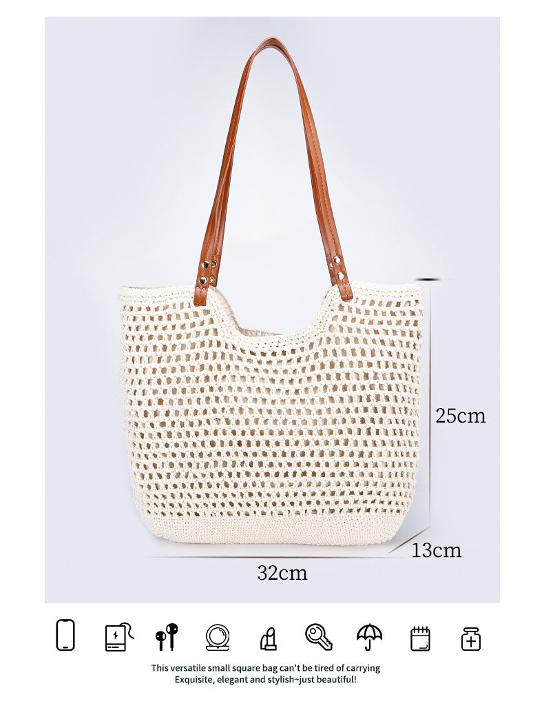 New Large Capacity Lazy Style Woven Bag for Women Versatile Artistic Shoulder Bag Beach Bag Cotton Rope Commuter Tote Bag
