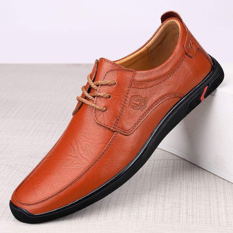 Yangxin Casual Leather Shoes for Men Soft Sole Soft Leather Lace-up Versatile Thick Sole Men's Leather Shoes