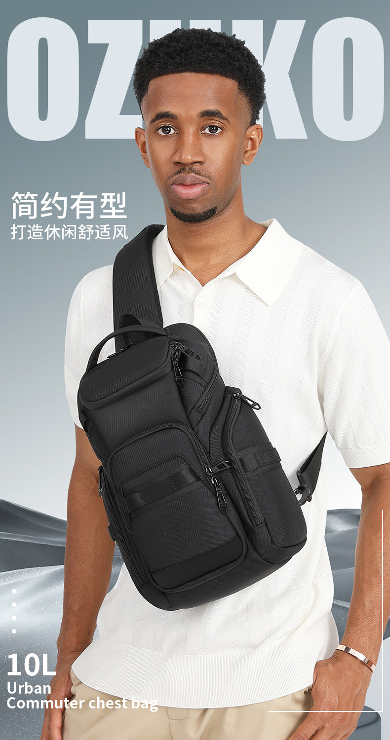 OZUKO Men's Chest Bag Waterproof Large Capacity Multifunctional Crossbody Bag Trendy Portable Lightweight High-end Feel Single Shoulder Bag