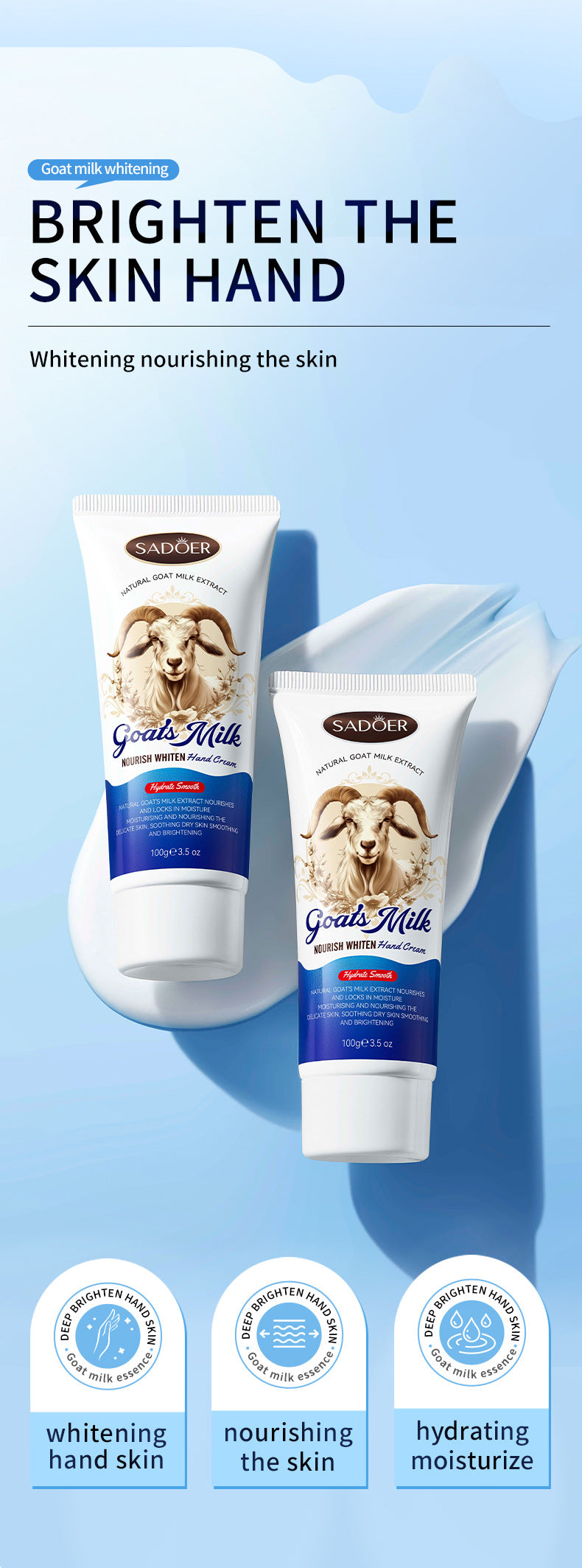 Goat Milk Whitening Hand Cream SADOER Autumn and winter moisturizing hand cream cross-border foreign trade wholesale