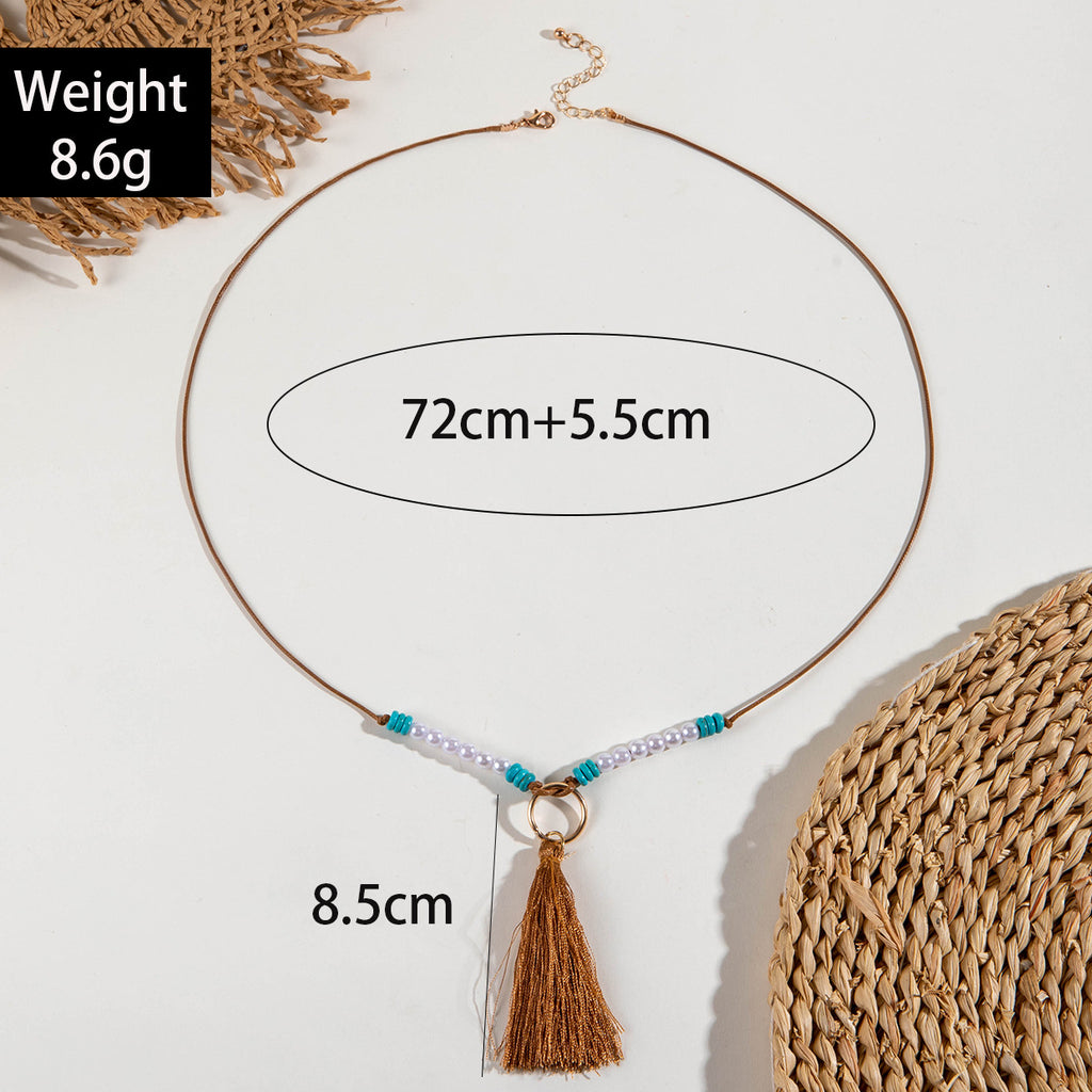 Simple Colorful Beaded Tassel y Chain Necklace Elegant Versatile Diamond-Studded Sweater Chain Jewelry