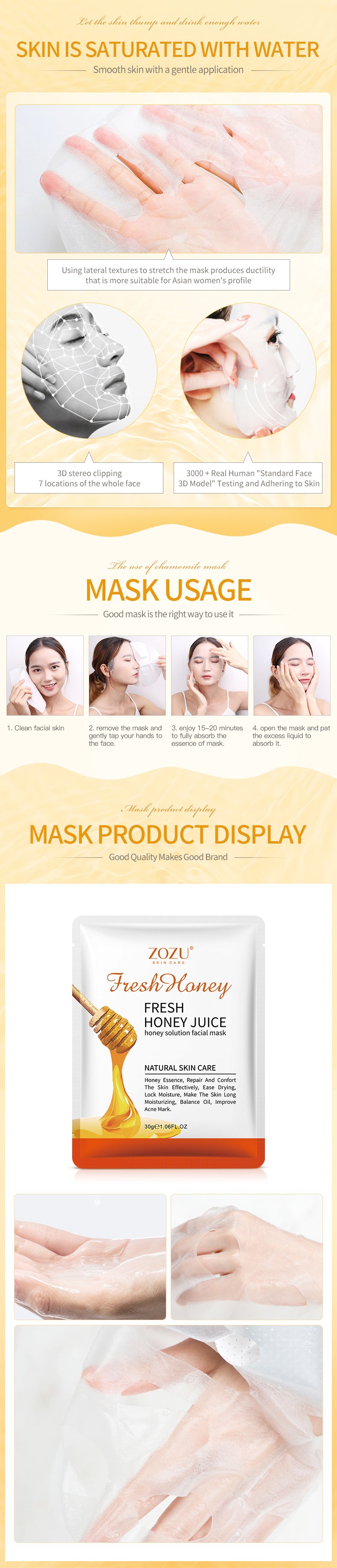 Honey Aloe Vera Mask ZOZU Hydrating Moisturizing Tablets  Cross-border Foreign Trade Skincare Wholesale