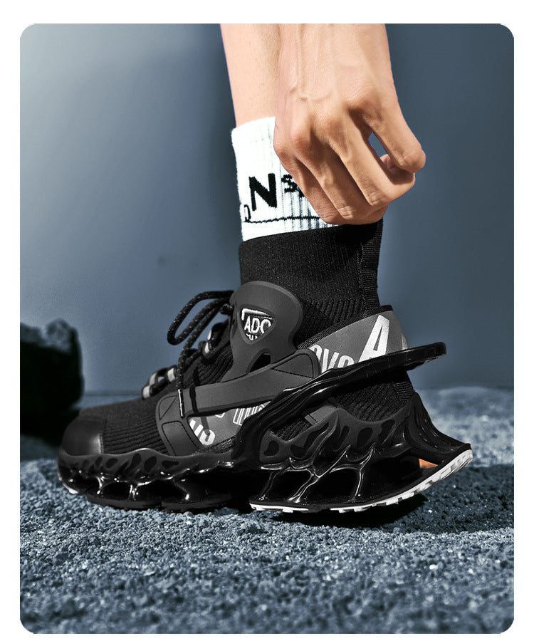 Men's Shoes National Trend Height-Increasing High-Top High-Elastic Running Shoes Basketball Shoes Ultra-Light Shock-Absorbing Running Blade-Sharp Flyknit Sports Shoes