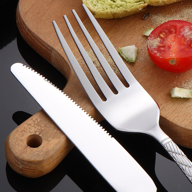 410Stainless Steel Tableware Hotel Restaurant Hemp Rope Pattern Knife Fork Spoon24Set of Western Steak Knives and Forks