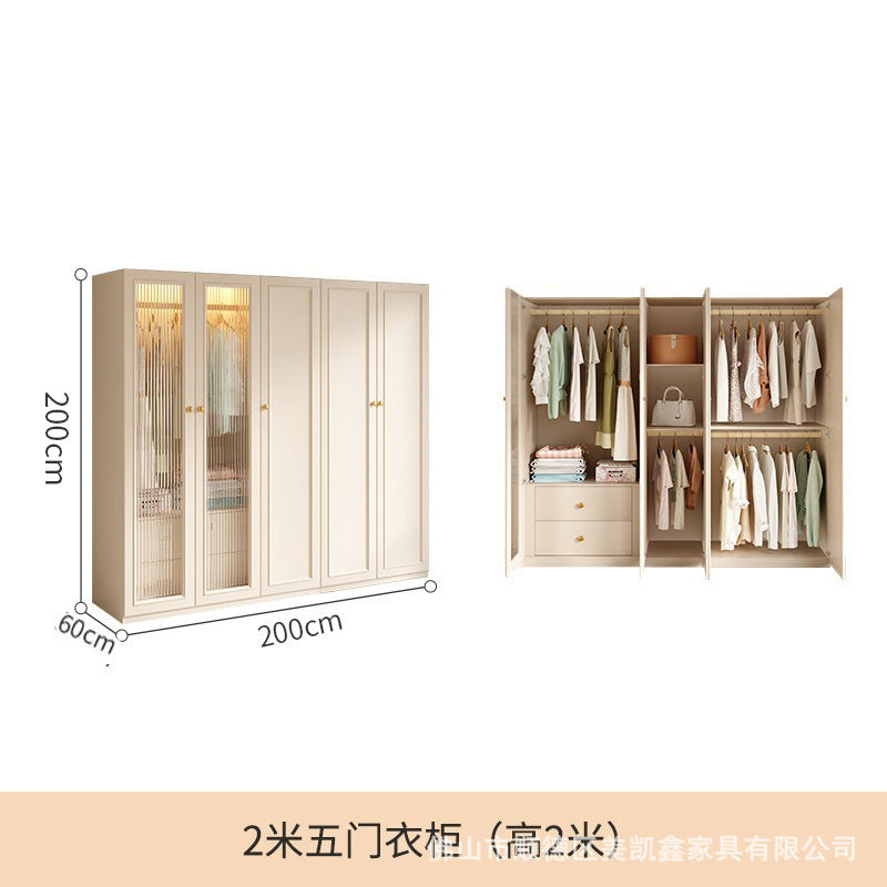 French Cream Style Wardrobe Small Apartment Home Cabinet Modern Simple Bedroom Full-Height Storage Cabinet Light Luxury Large Wardrobe