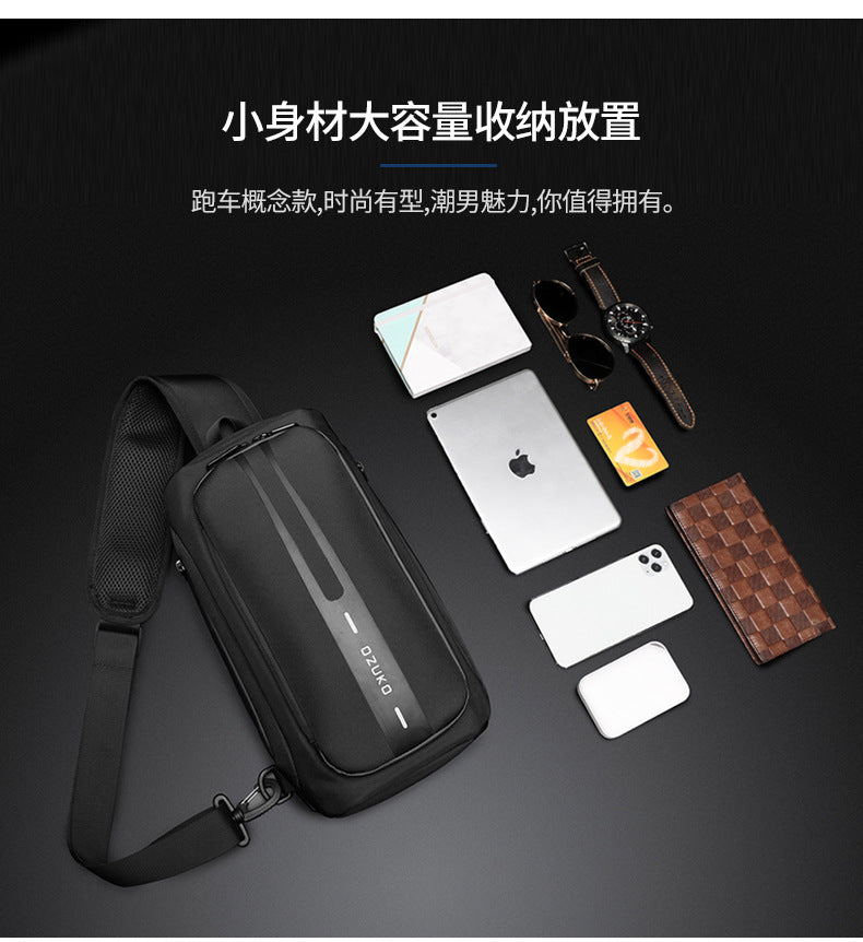 OZUKO Men's Functional Chest Bag Waterproof Crossbody Bag Multifunctional Shoulder Bag Outdoor Sports Large Capacity Trendy Bag