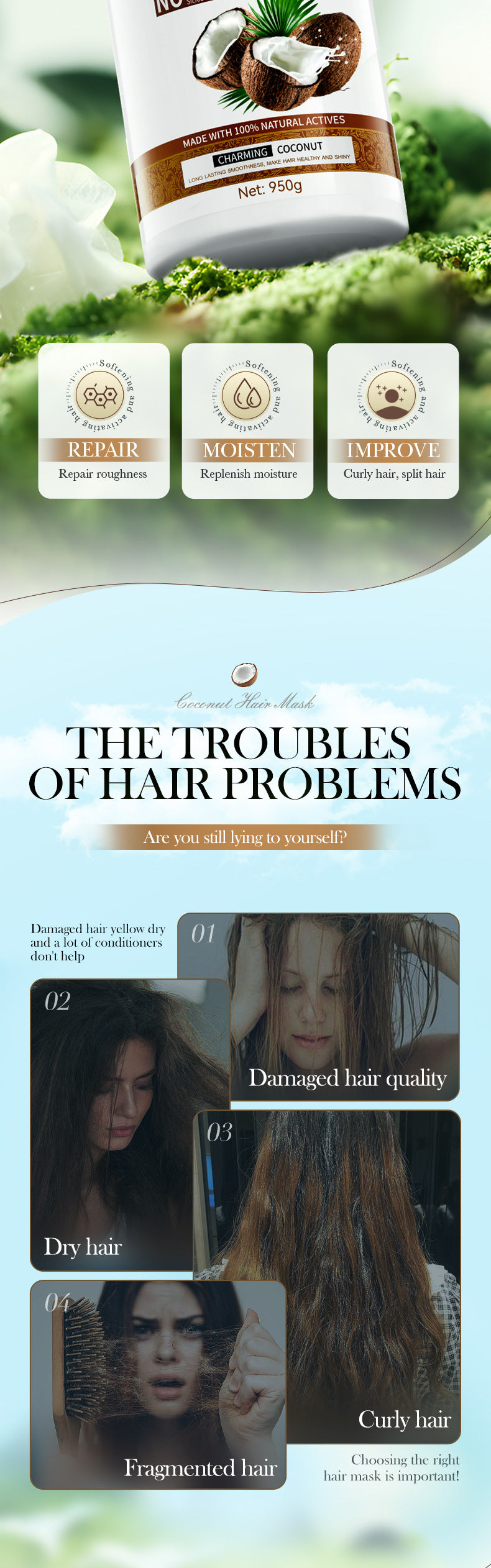 Full English Coconut Nourishing Hair Mask950g SADOER Smooth and Fluffy Hair Conditioner  Wholesale