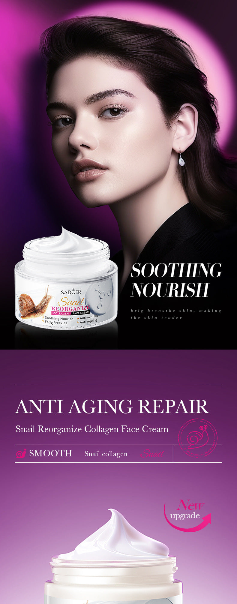 Full English Snail Face Cream50g Collagen Hydrating Moisturizing Cream  Foreign Trade Wholesale