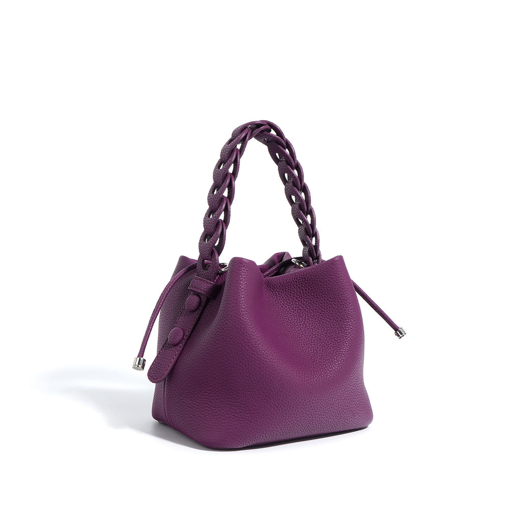 European Style New Top Layer Cowhide Bucket Bag High-Quality Genuine Leather Fashion Women's Handbag Tote Shoulder Crossbody Bag Woven