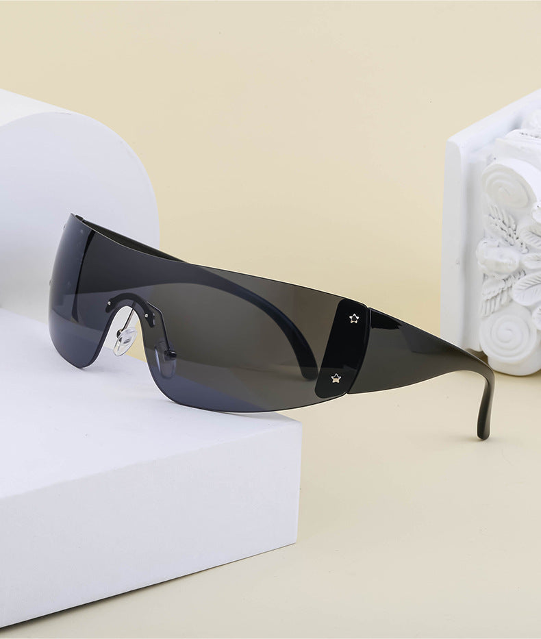 Women's trendy high-end windproof sunglasses Y2K Millennium Frameless Cycling Anti-UV Sunglasses Women's Wholesale