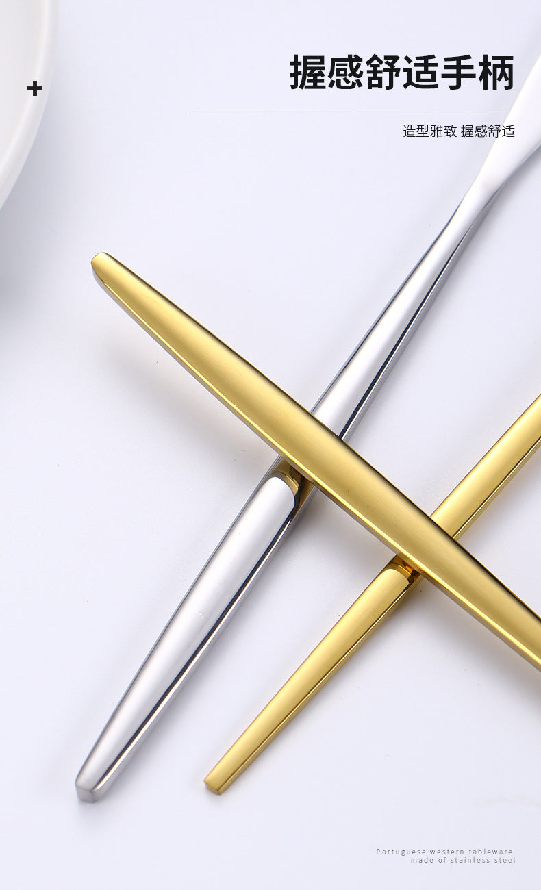 Stainless Steel Cutlery Set24Set of Gold-Plated Portuguese Tableware Western Steak Knife Fork Spoon Gift Box