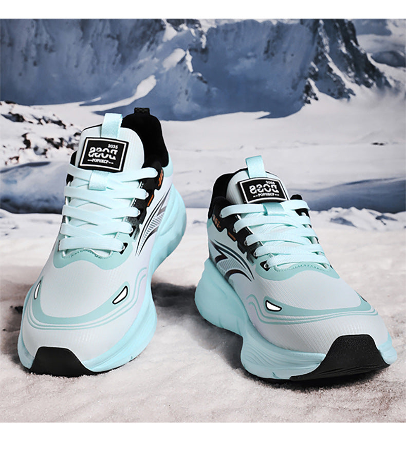 Large Size Fashion Leather Waterproof Rubber Non-Slip Wear-Resistant Sports Shoes with Fleece Lining and Thickened Warmth for Men