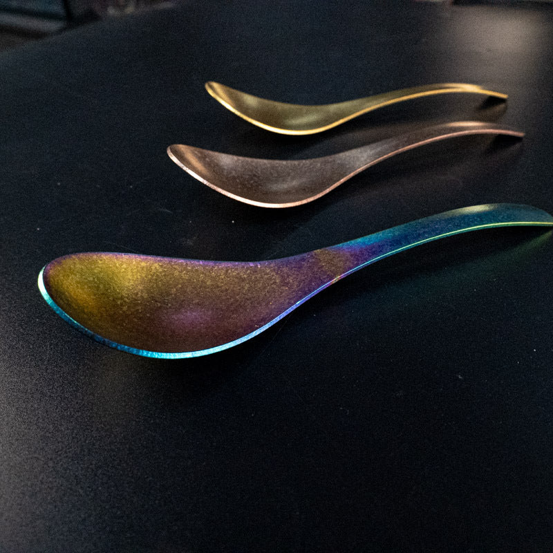 Pure Titanium Spoon Household Uncoated Ice Flower Craft Outdoor Pure Titanium Soup Spoon Hot Pot Wide Spoon High Temperature Coloring Titanium Soup Spoon