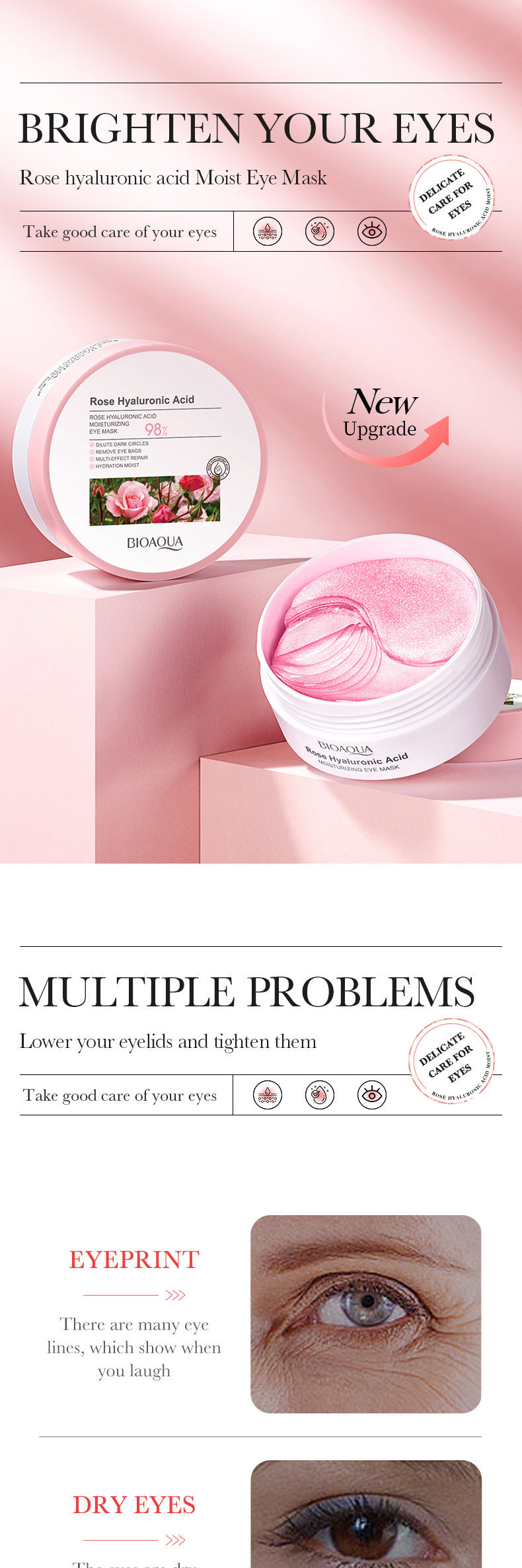 foreign trade BIOAOUA Rose Hyaluronic Acid Moisturizing Eye Mask Hydrating and Moisturizing Eye Mask Wholesale