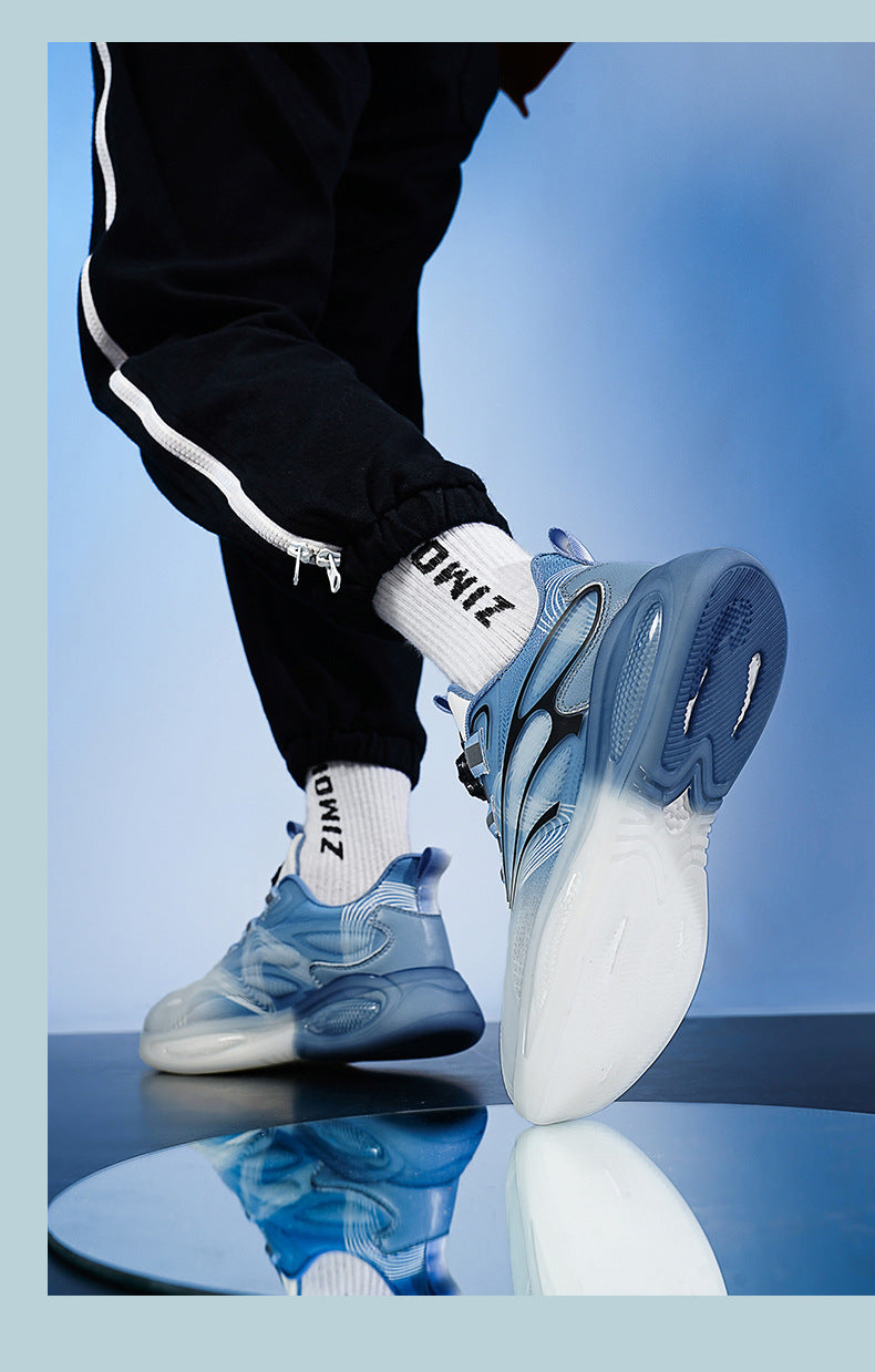 2025Hot-Selling Casual Leather Lightweight Rotating Button Running Shoes for Men with Popcorn Sole, Shock Absorption Sports Shoes