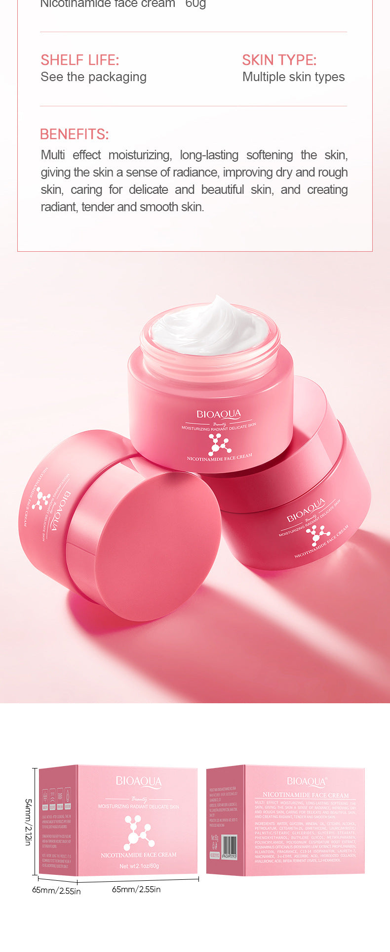Niacinamide Skin Rejuvenation Cream BIOAOUA Hydrating Moisturizing Hydrating Moisturizing Cream Cross-Border Foreign Trade Wholesale