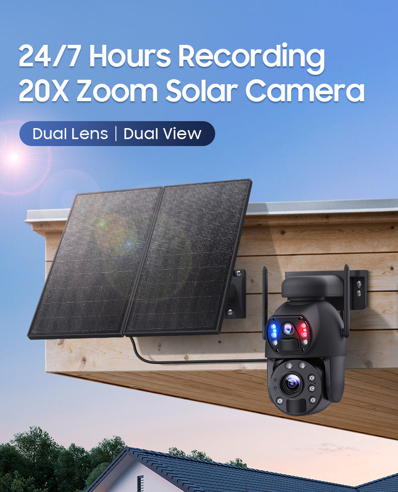 Dual Lens Dual Screen20Zoom7*24Solar Energy20W Hd600MP Metal Housing for Surveillance Camera