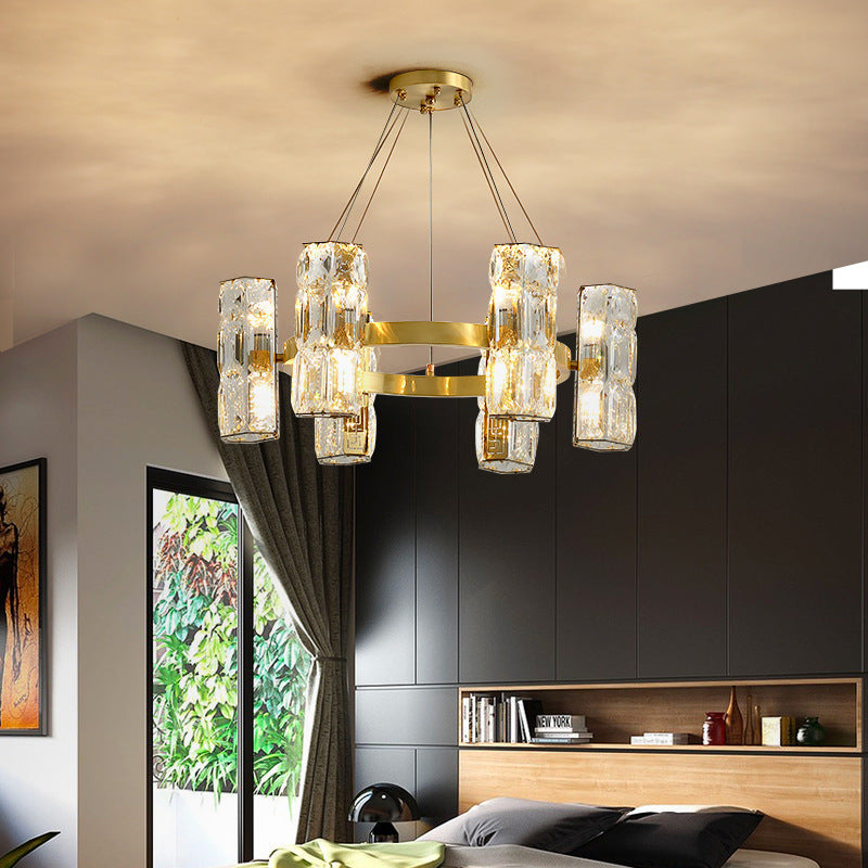 All-Copper Crystal Chandelier Post-Modern Minimalist Nordic Living Room Lamp Dining Room Chandelier Creative Bedroom Lamp Clothing Store Lighting