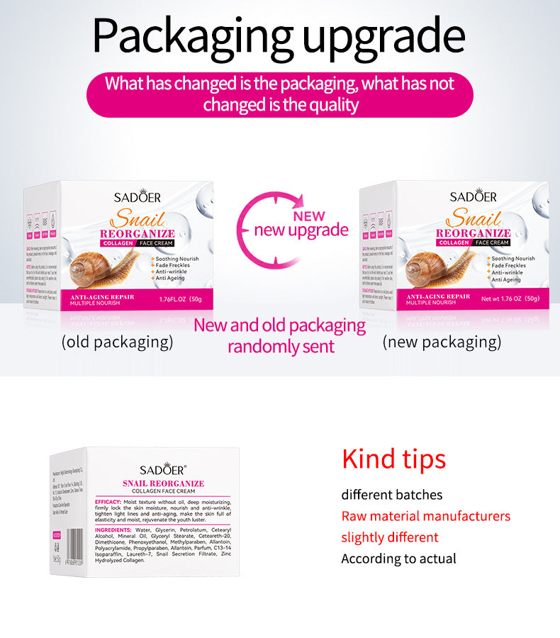 Full English Snail Face Cream50g Collagen Hydrating Moisturizing Cream  Foreign Trade Wholesale