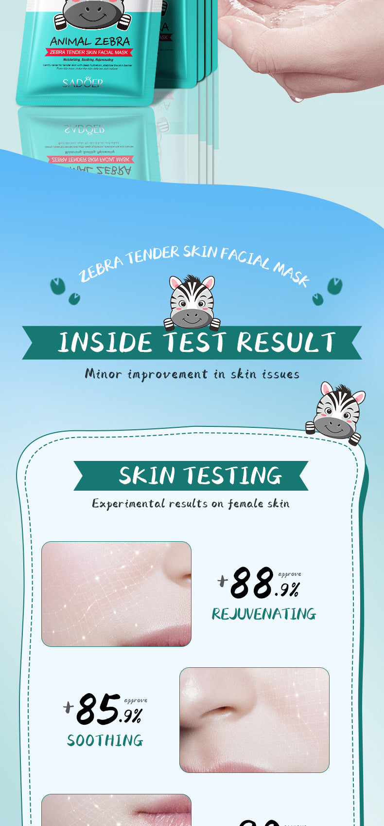 Full English Animal Zebra Pattern Skin Rejuvenation Mask SADOER Moisturizing and Hydrating Face Mask  Wholesale