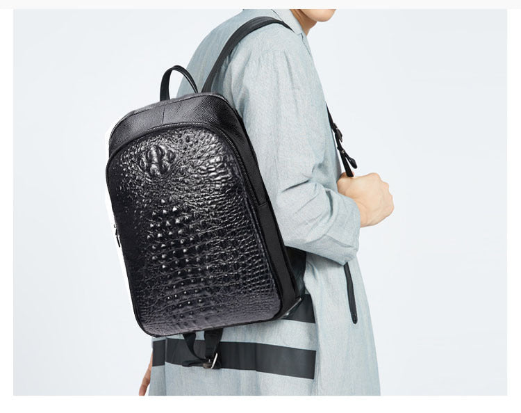 Fingerprint Unlock Men's Bag Genuine Leather Backpack Crocodile Top Layer Cowhide Business Travel Laptop Business Trip