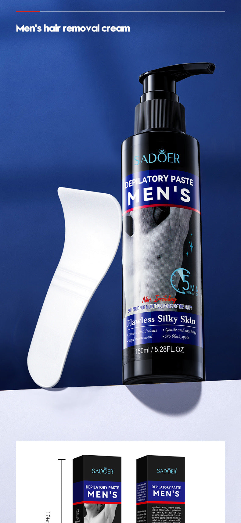 Men's Smooth Hair Removal Cream SADOER Non-irritating Underarm Body Hair Removal Cream Cross-Border Wholesale