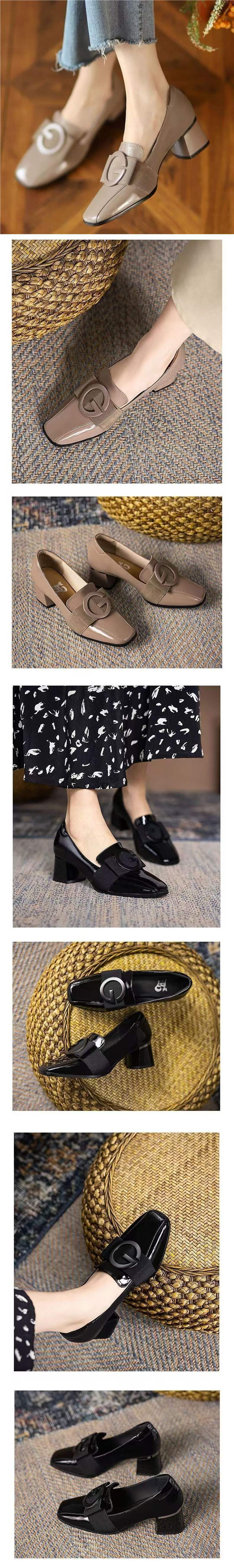 Soft Leather Patent Leather New Style Women's Shoes Fragrance Style Korean Version Square Toe Elegant Small Leather Shoes Versatile Soft Sole Chunky Heel Loafers for Women