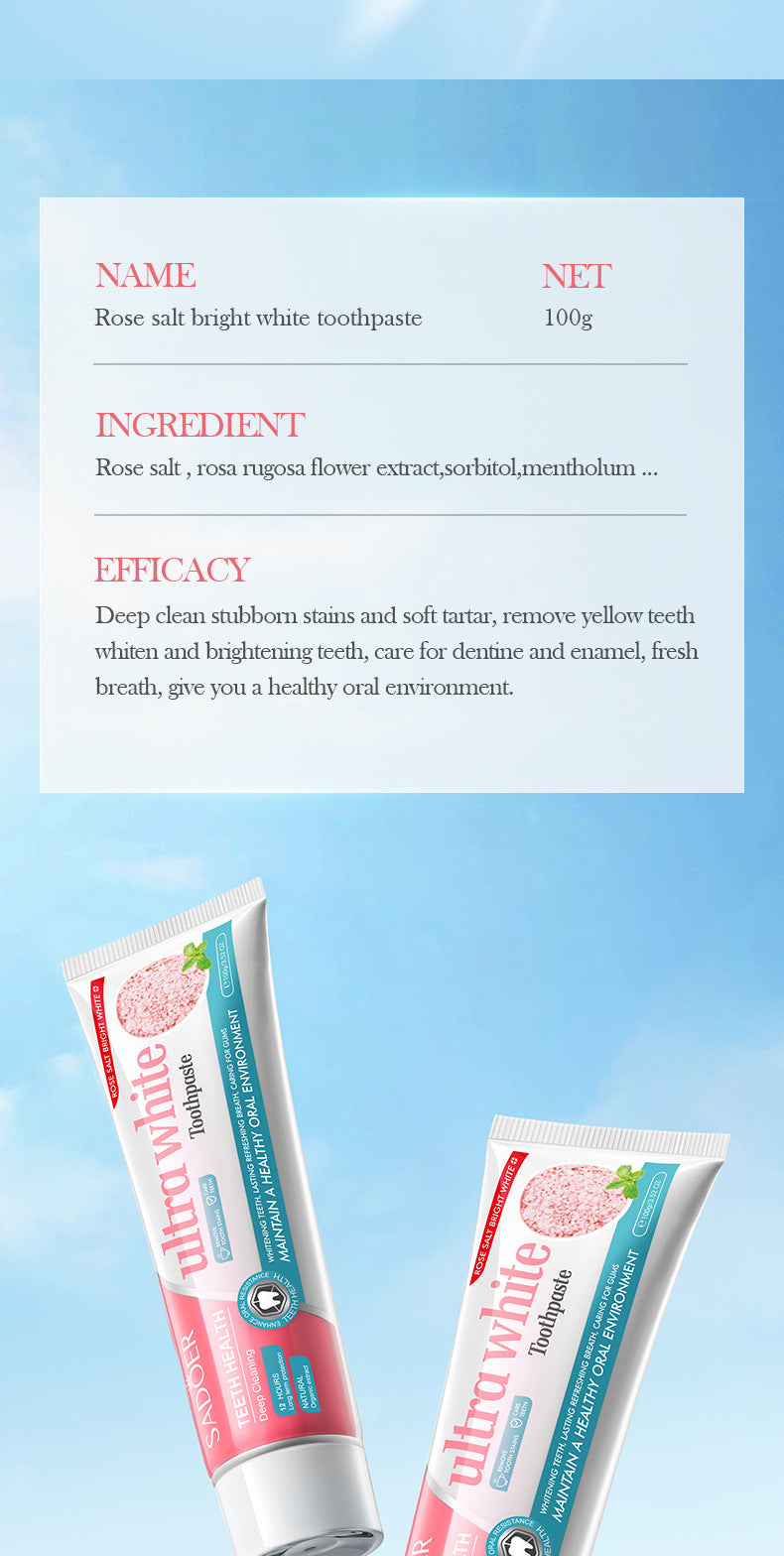 Rose Salt Brightening Stain Removal Toothpaste SADOER Oral Teeth Gum Care Plant-Based Toothpaste  Wholesale