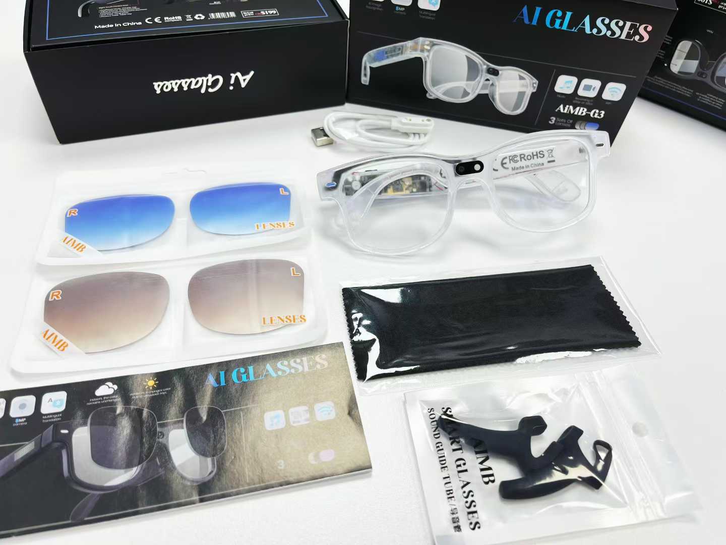 AIMB-G3Smart Glasses800100 Megapixel Camera1200P Video Recording Color Changing Lenses AI Simultaneous interpretation