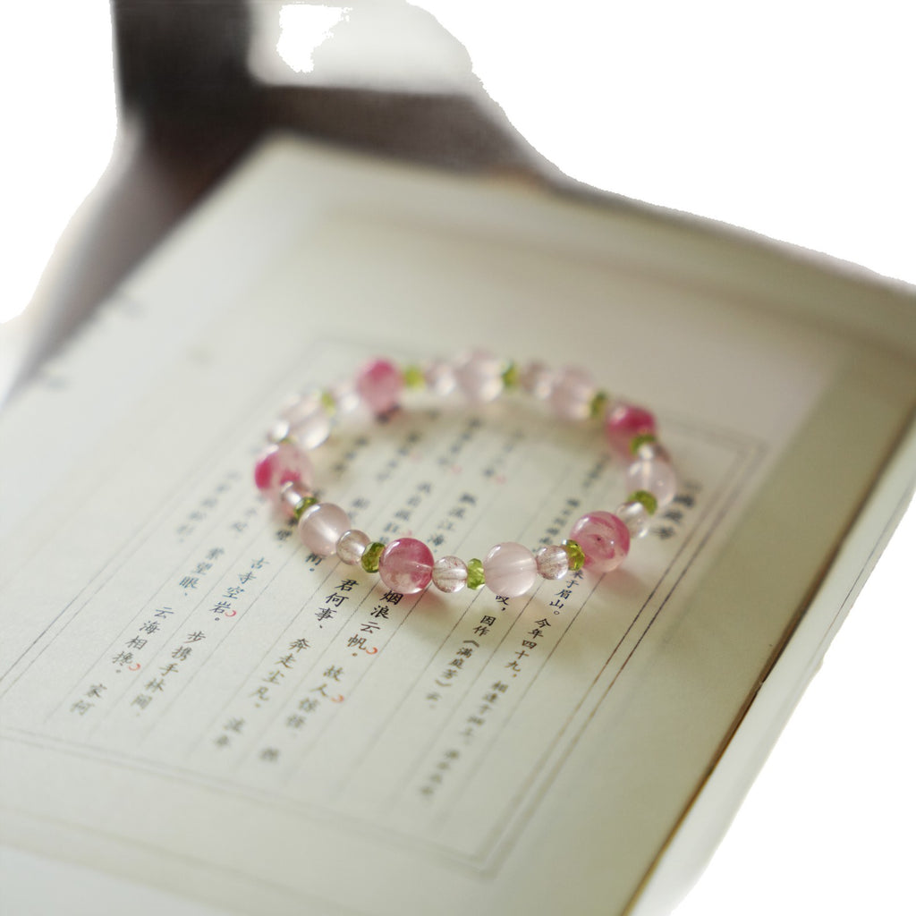 Xunhua New Chinese Style Bracelet Pink Crystal Peridot Bracelet for Women High-end Gift Natural Rose Quartz Bracelet