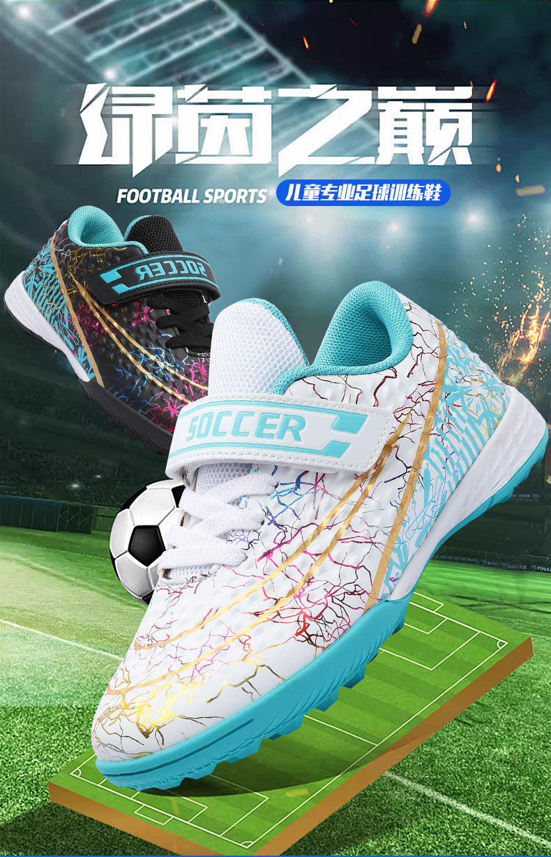 New Football Shoes for Men and Women, Children's Low-top Anti-collision Spike Magic Tape No-tie Grass Training Sports Shoes