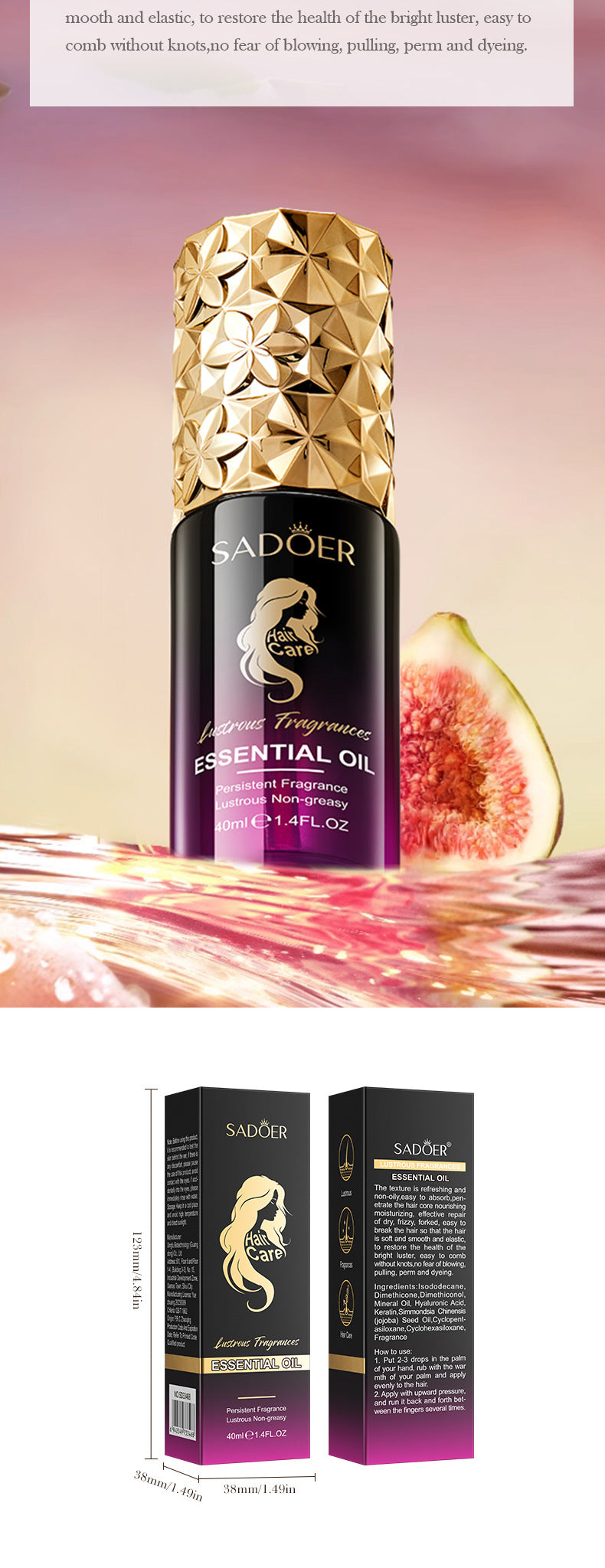 Full English Fragrance Hair Care Essential Oil40ml SADOER Repair Smooth Nourishing Hair Conditioner  Wholesale