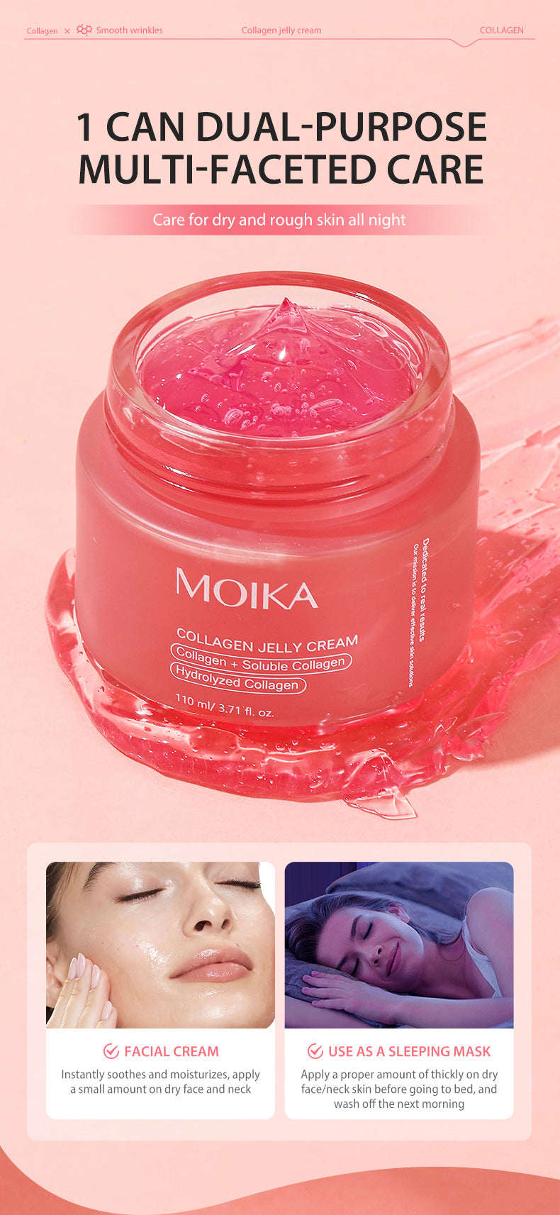 Ready Stock Collagen Jelly Face Cream110g Moisturizing, anti-wrinkle, anti-aging, firming niacinamide gel cream