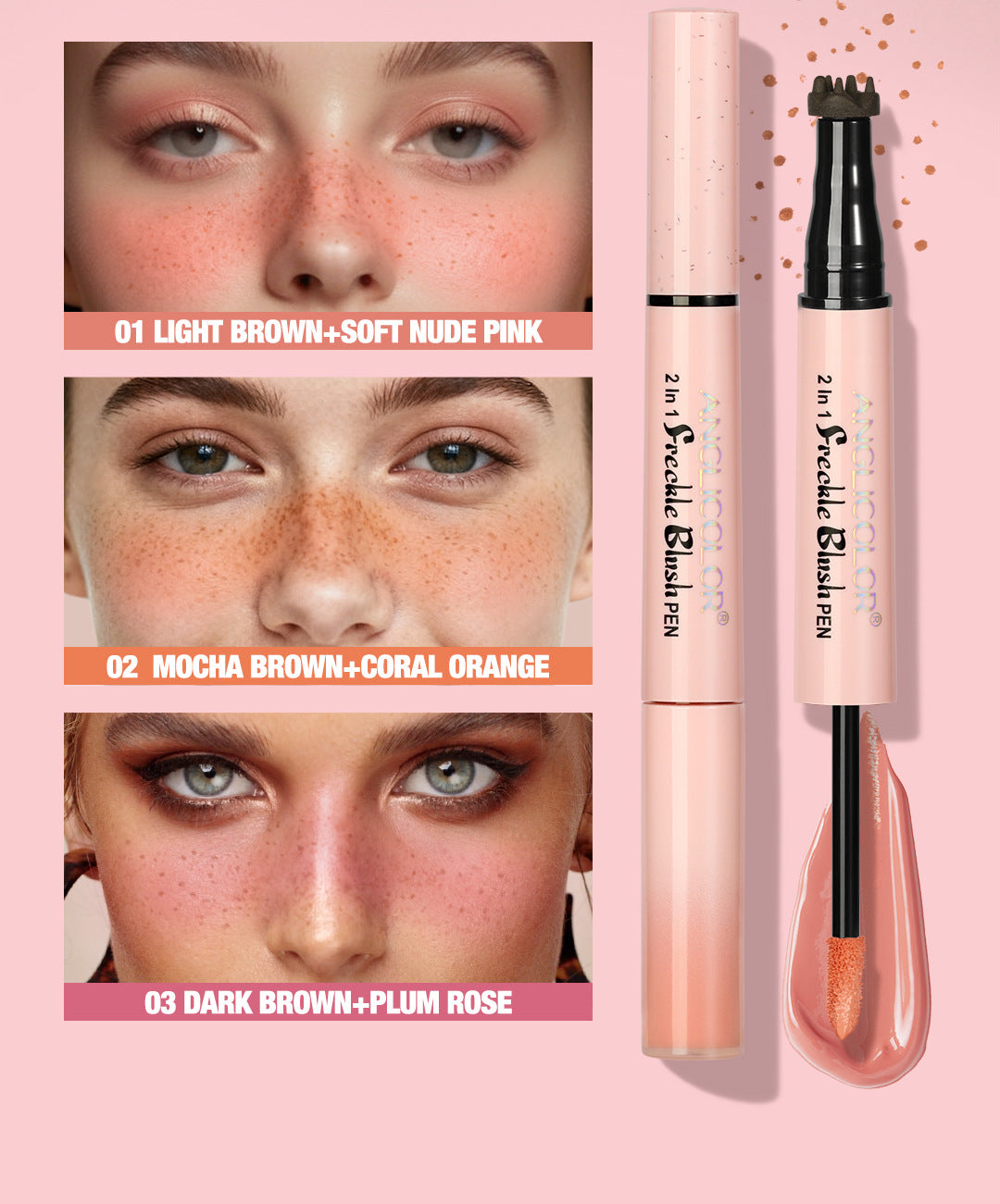 Dual-Head Freckle Pen Blush Liquid Two-in-One Natural Spot Enhancer Waterproof Long-Lasting Mole Spot Pen