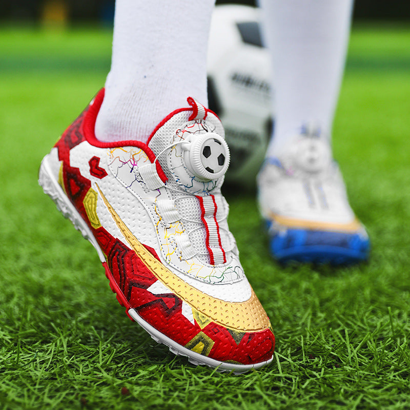 New Children's Rotating Buckle Broken Nail Training Football Shoes Girls Boys Primary School Students Competition Training Sneakers