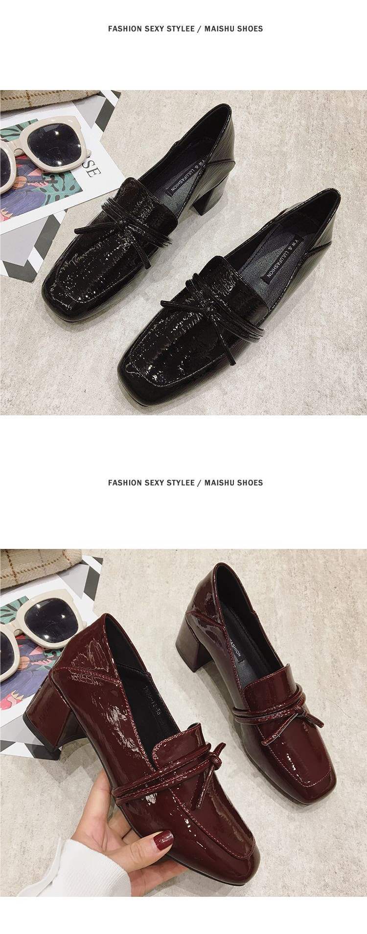 Small Leather Shoes for Women2025Spring New Retro Square Toe Soft Leather Chunky Heel Single Shoes High Heel Women's Shoes British Style Loafers