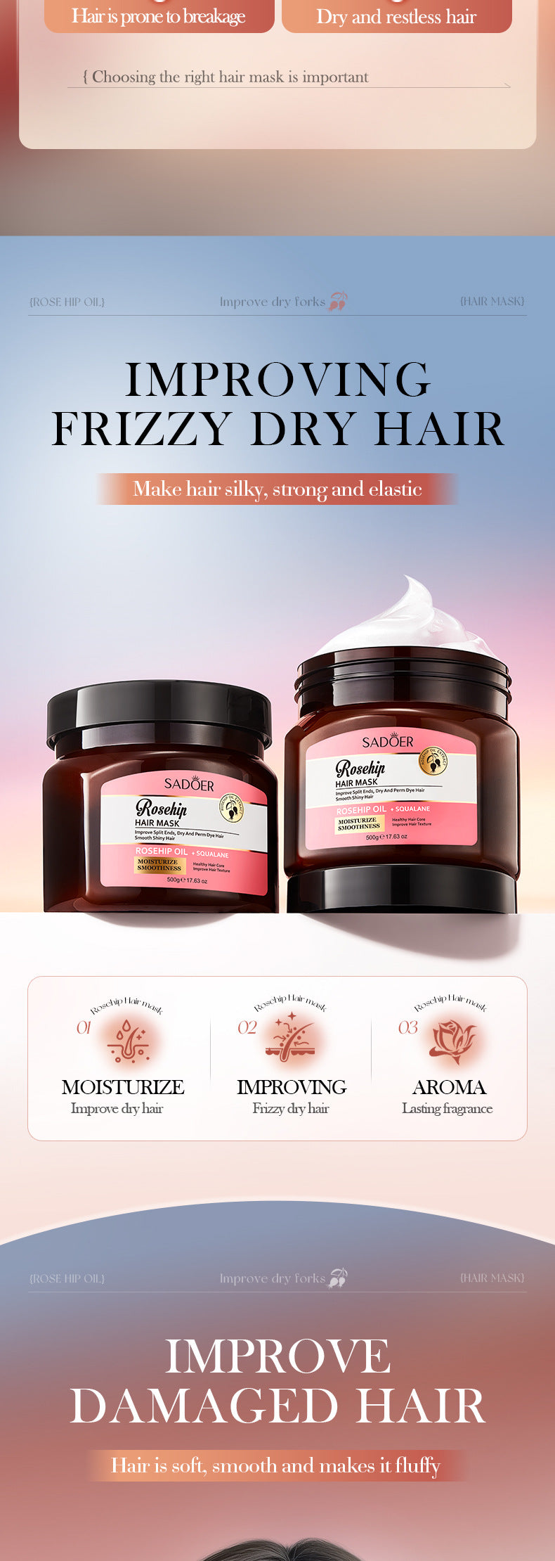 Cross-border Rosehip Oil Hair Mask500g Moisturizing and Smooth Hair Conditioner Export Manufacturer Wholesale