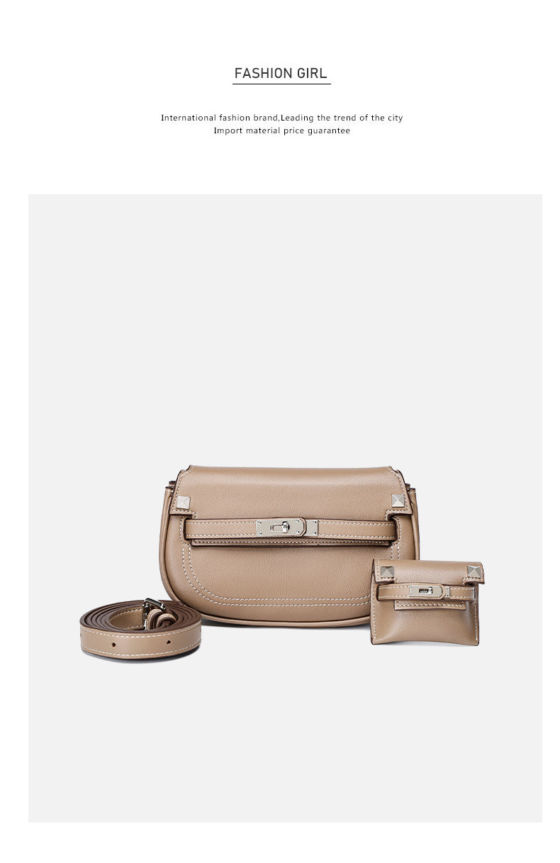 European and American Style Casual Women's Small Crossbody Bag2025New Fashionable Lightweight Single Shoulder Crossbody Bag with Buckle Genuine Leather Kelly Bag