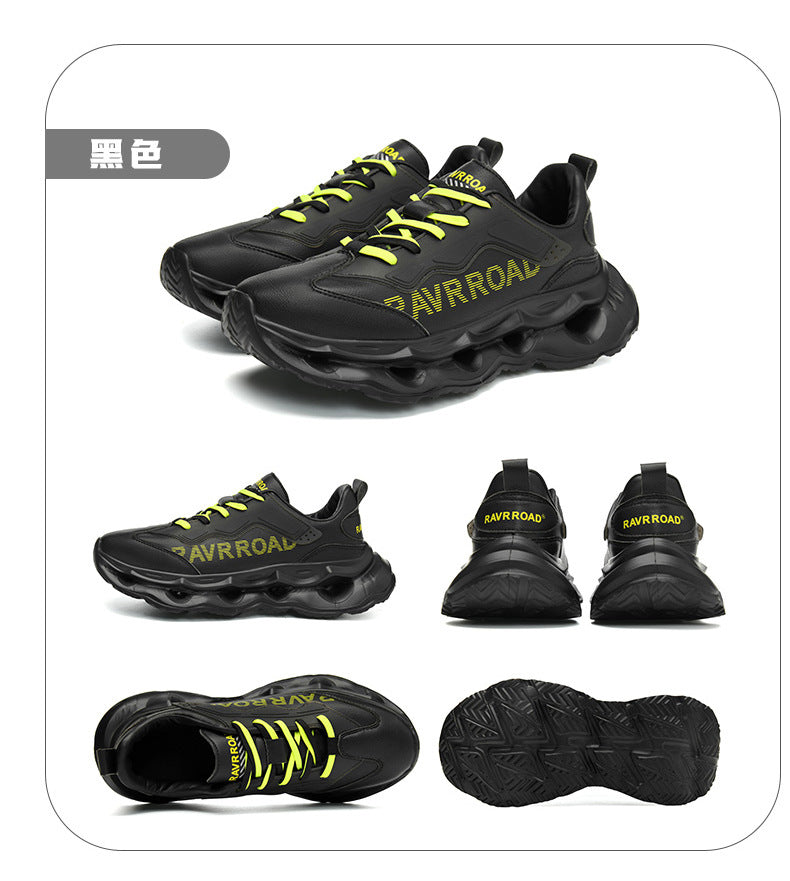 2025New Year's New Rebound Shock Absorption Sports Shoes Men's Fashion Retro Leather Dad Shoes Comfortable Wear-Resistant Running Shoes