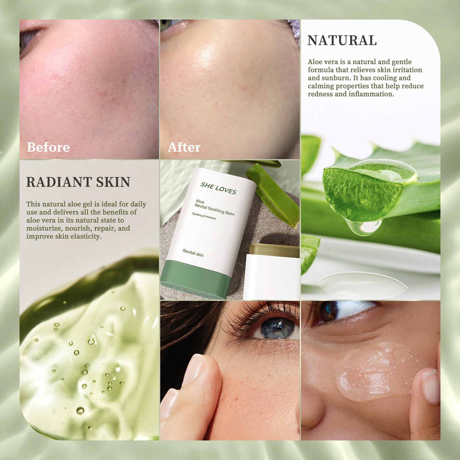 SHELOVES Aloe Vera Rejuvenating Soothing Stick After Sun Redness Sensitive Skin Repair Hydrating Moisturizing Gel Cream