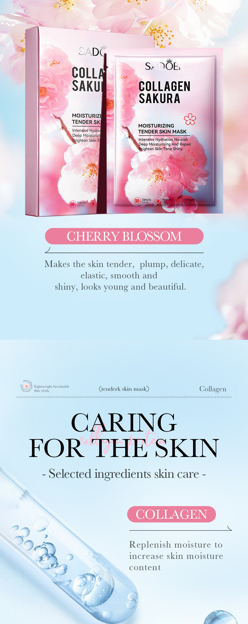 Sakura Mask Box SADOER Collagen Moisturizing Rejuvenating Hydrating Mask Cross-Border Wholesale