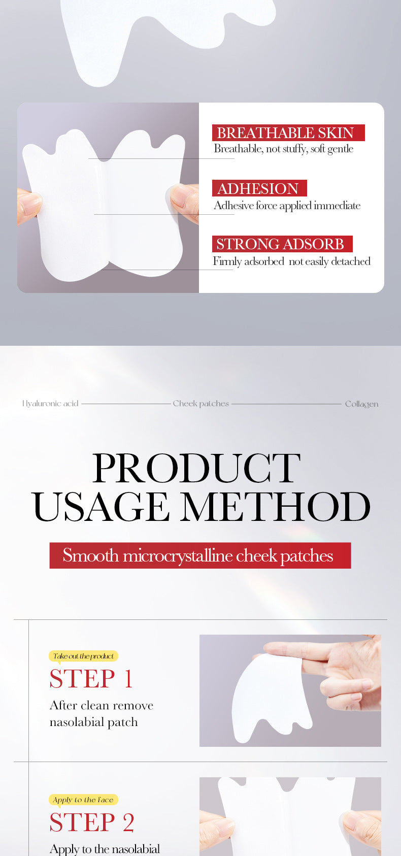 Hyaluronic Acid Microcrystalline Nasolabial Fold Patch SADOER Moisturizing nasolabial fold patches  wholesale