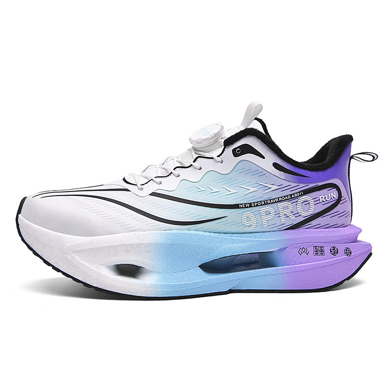 Winter New Leather Surface Fleece-Lined Warm Knob Buckle Sports Shoes Parent-Child Real Carbon Plate Soft Sole Rebound Cushioning Running Shoes