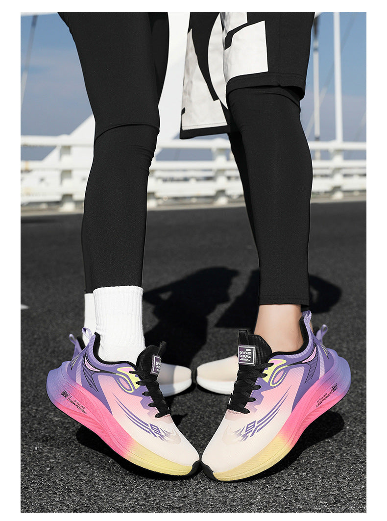 2025Winter New Leather Waterproof Couple Sports Shoes Popcorn Carbon Plate Fleece Lined Thickened Soft Sole Running Shoes