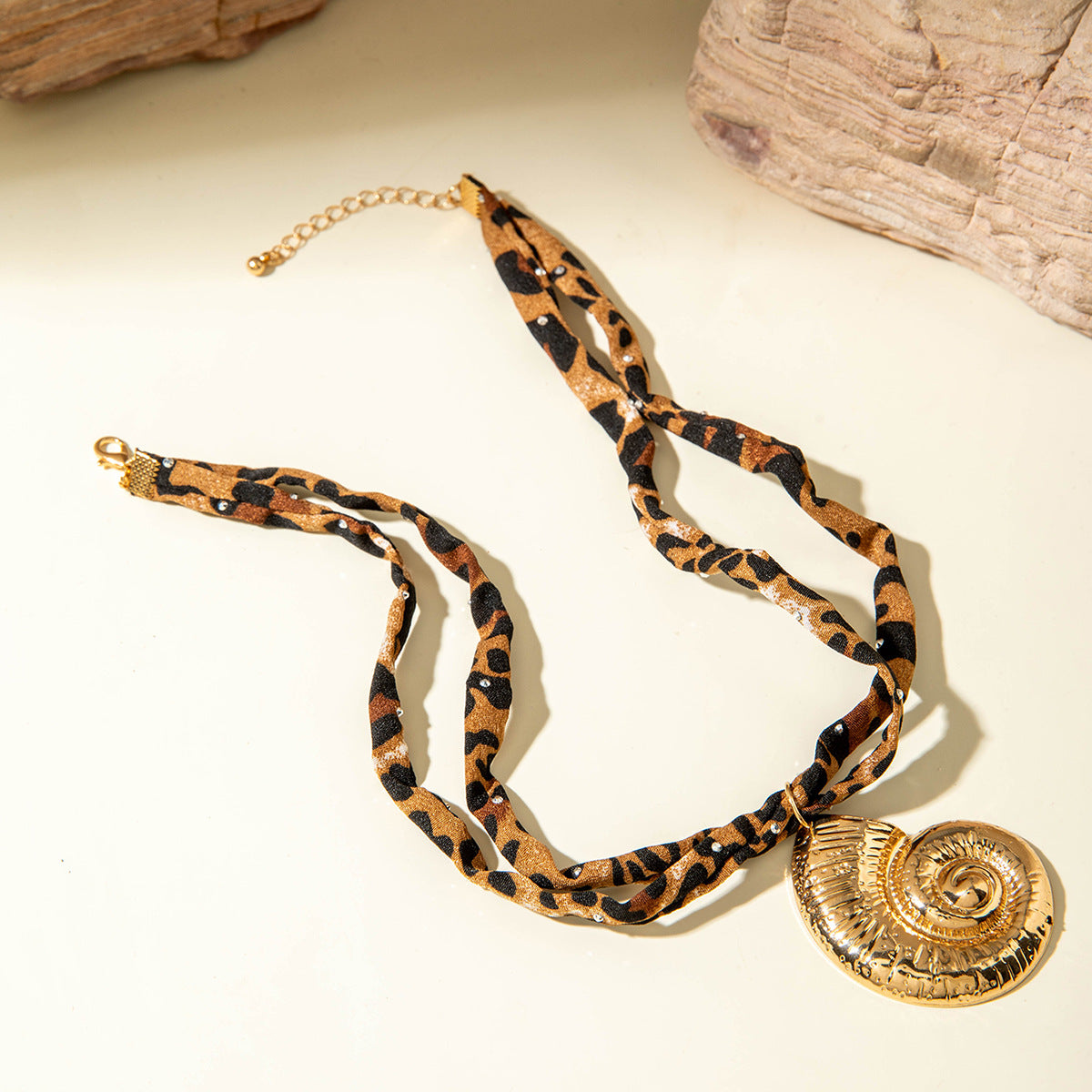 European and American Style Ocean-themed Cross Conch Starfish Pendant Leopard Print Exaggerated Necklace Collarbone Chain Jewelry